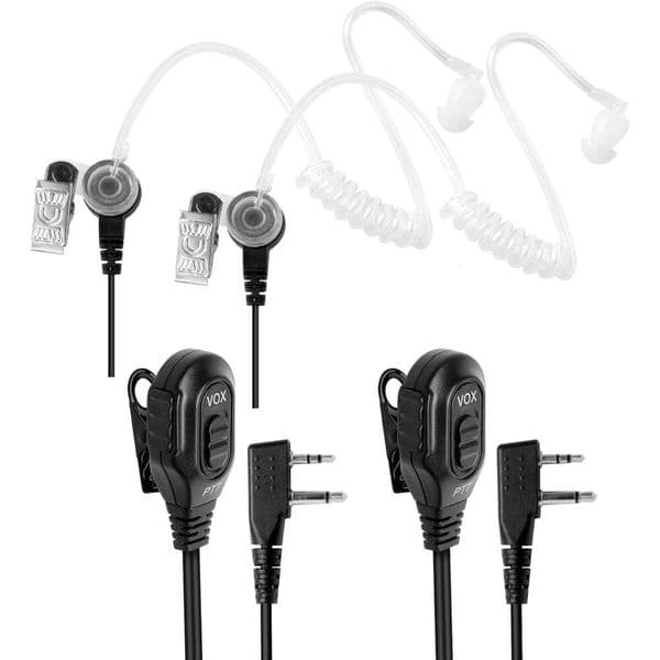 2-Pack Earpiece for Radio Acoustic Tube Surveillance Headset PTT + Adjustable VOX Voice Control Function - Compatible with Midland Walkie Talkie GXT, LXT,