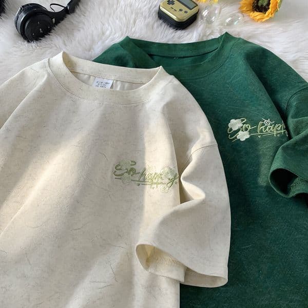 Embroidered Ice Silk Short Sleeve T-shirt For Men Designer Shirt Summer 2025 New American Designer Hoodie Style Loose Youth Boys Half Sleeve Clothing