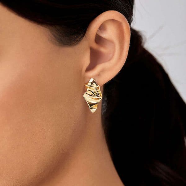 INS Simple Personality Wrinkle Texture Fashion Niche Leaf Design gold Stud Earrings Women's Trendy Jewelry