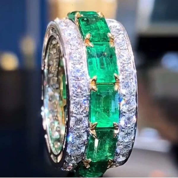Rulalei Valuable 14k Lovers Lab Emerald 18k GRA Dia Ring Sterling Sier Party Wedding Band Rings for Women Men Engagement Jewelry Gift