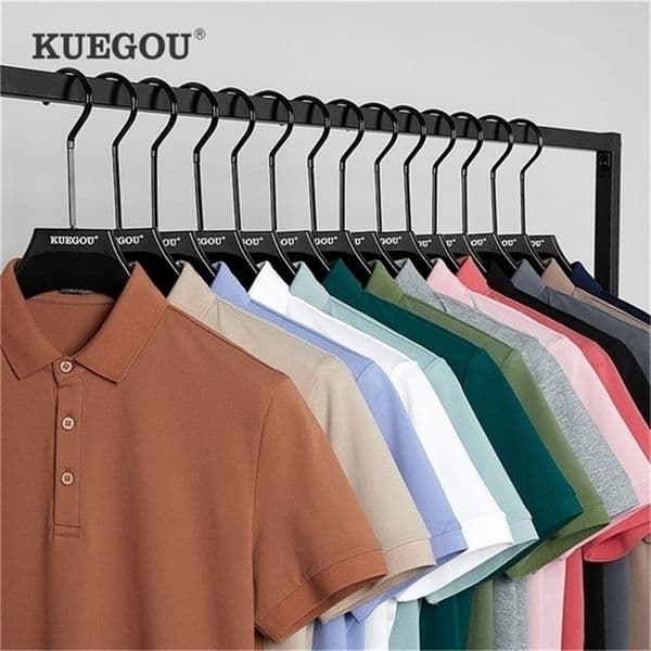 Men's Polos KUEGOU Fashion Clothing Solid Colour Men's polo shirt short sleeves Lapels High Quality Slim Summer Top Plus Size 6498 220826CJ