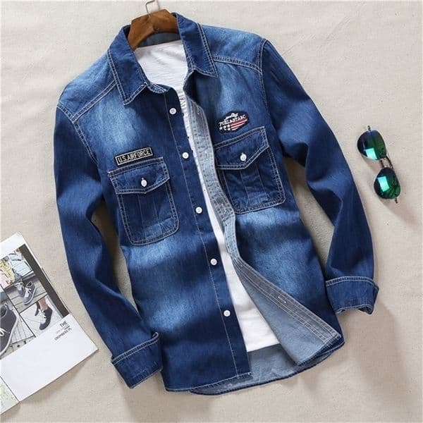 Men's Casual Shirts Spring Men'S Soft Denim Shirt Trendy Fashion Business Casual Cowboy Long-Sleeved Shirt Double Pocket Men Denim Slim Top 230314CJ
