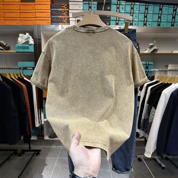 Heavyweight Washed Retro Yellow Trendy Brand Cotton Short Sleeve T-shirt Men's Summer Designer Hoodie American Style Tee Designer Shirt Youth Half Sleeve Clothing