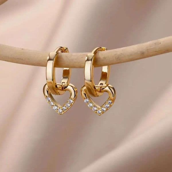 Jewelry Earrings Heart Hollow Design Zircon Inlaid Hoop Unique Simple Elegant Women's Earrings