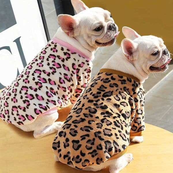 Lovely Leopard Pet Dog Clothes Soft Flannel Winter Puppy Overalls York Dog Cartoon Printing Sphinx Cat Sweatshirt Drop Shipping M251010