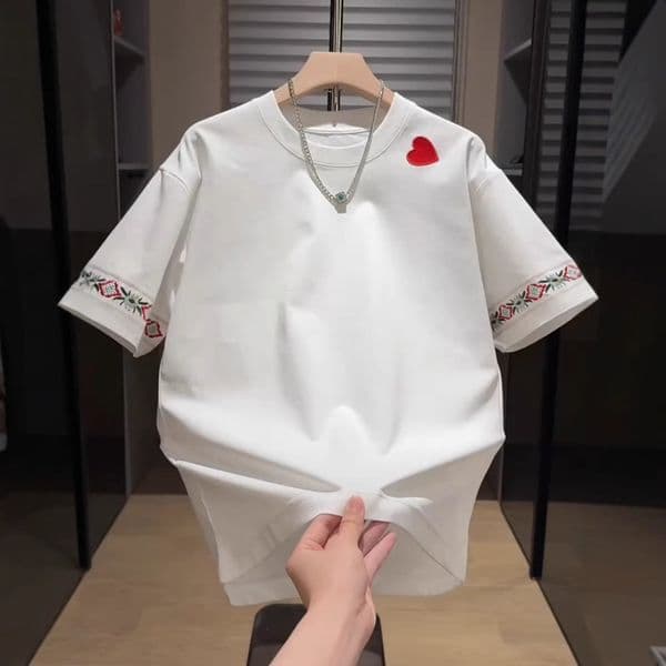 Ethnic Designer Shirt Style Embroidered Short Sleeve Men's Summer New Designer Hoodie Trendy Brand Versatile Round Neck T-shirt Casual Loose Fashion Base Shirt