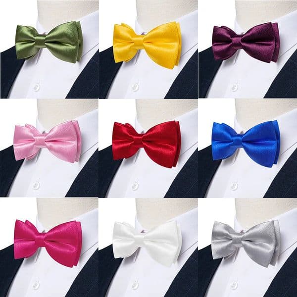 3Pcs Solid Satin Mens Bow Tie Set Handkerchief Cufflinks Wedding Groom Butterfly Fashion White Pink Yellow Red Green Bowknot 250930