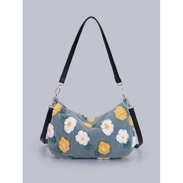 Large Capacity Plush for Women 2025 Winter New Floral Furry Textured Shoulder Crossbody Bag