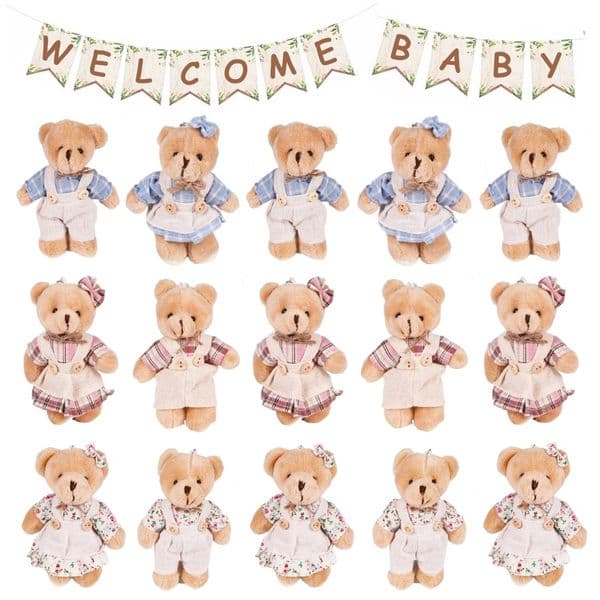 1248PCS Mini Bear Stuffed Animal Toys Bulk 10cm Soft Plush Bears with Burlap Clothes for Baby Shower Birthday Party Decoration251010BJ