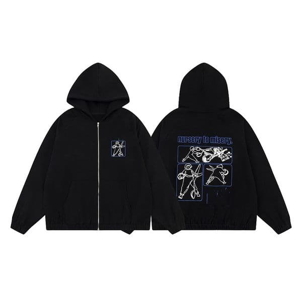 Men's Designer Hoodies Melancholic Rich Second-Generation Loose Fit Washed Out Printed Long Sleeved T-Shirt Hooded Sweatshirt Jacket