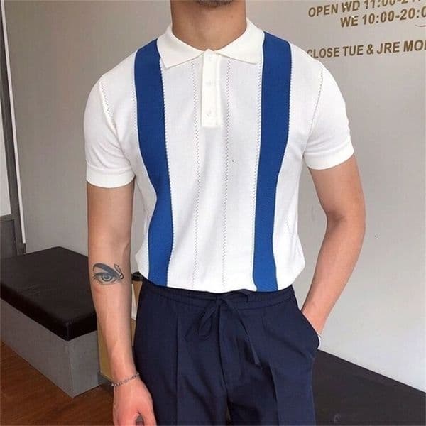 Men's T-Shirts Summer Fashion Striped Mens Polo Shirt Short Sleeve Knitted T Shirts Casual Turn-down Collar Tops for Men Clothing 230313CJ