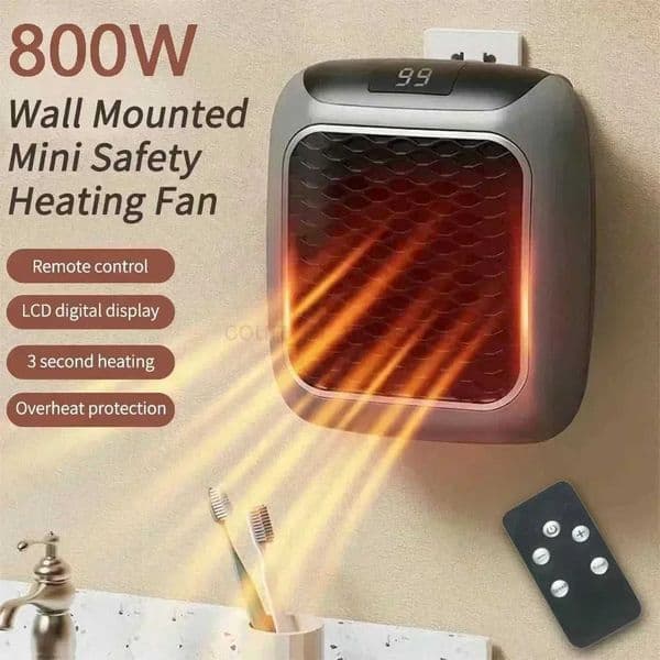 800W Mini Heater for Home Small Bathroom Heating Fans Wall Mounted PTC Ceramic Electric Heater with Remote Control Household M251010