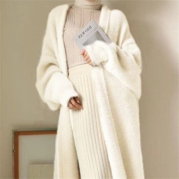 Women's Knits Tees white Long Cardigan for women winter clothes Knitted fluffy long sleeve Cashmere sweater coat clotkorean style warm vintage 230912CJ