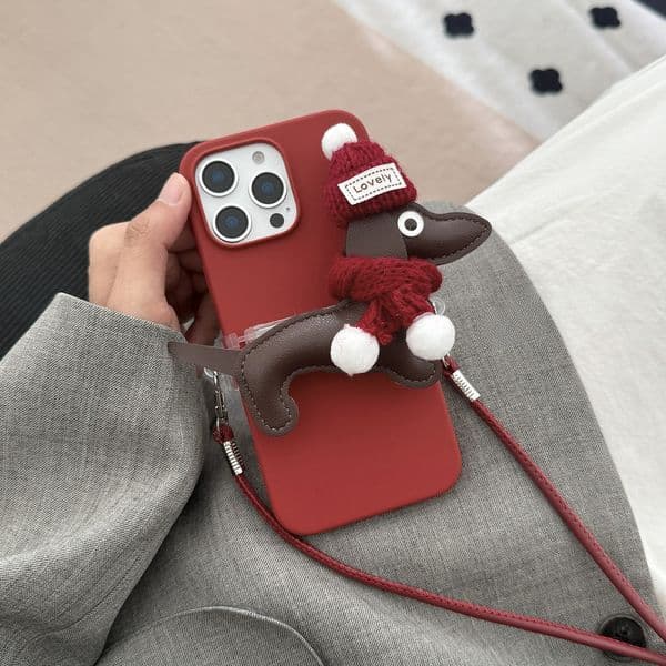 Case for iPhone 16 Pro Max, Compatible, Cute Leather Dachshund Dog Back Clip Soft-Touch Leather, Classic Minimalist Design, Stain-Resistant & Camera Protection