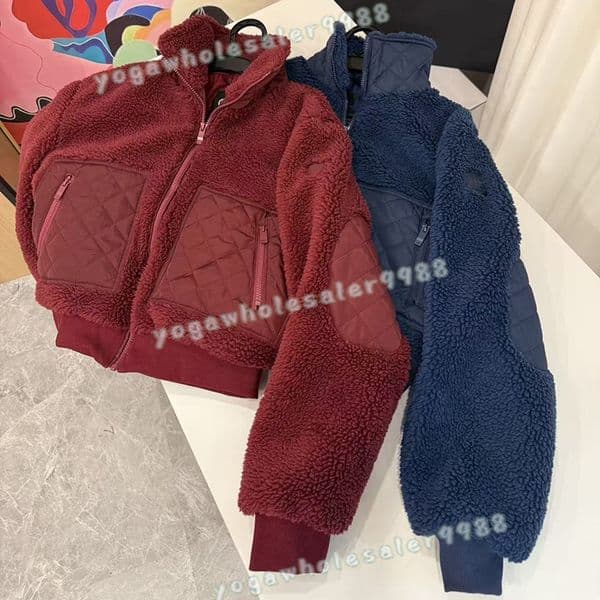 Designer Womens Jackets Yoga Winter Outwear Jackets Lamb Plush Warm Coats Stand-Up Collar Sweater Cardigan Sweatshirts Cropped Thick Jackets Lambswool Hooded Coat