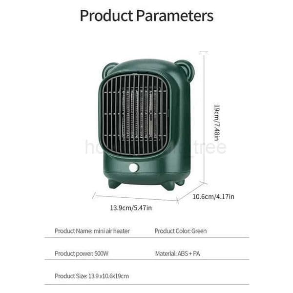 500W Portable Fast Heating Ceramic Space Heater Personal Mini Heater Thermostat Quiet Energy Efficient Safe T251010
