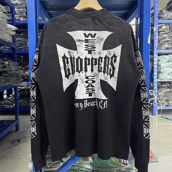 Classic Cross West Coast Choppers Long Slve T Shirt Men Women Top Quty Cotton Oversized Vintage Washed Black TShirt T251010