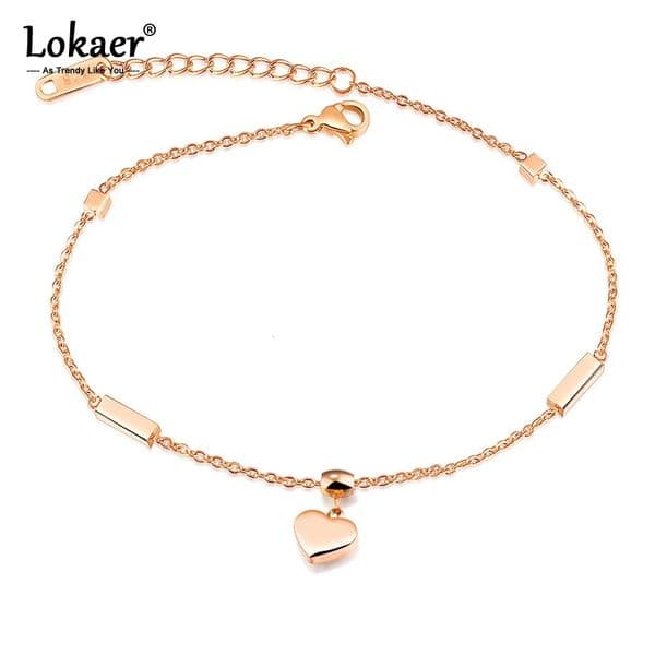 Lokaer Heart Cube Charm Anklets For Women Rose Gold Color Stainless Steel Female Foot Bracelet Friendship Jewelry A19040 251010