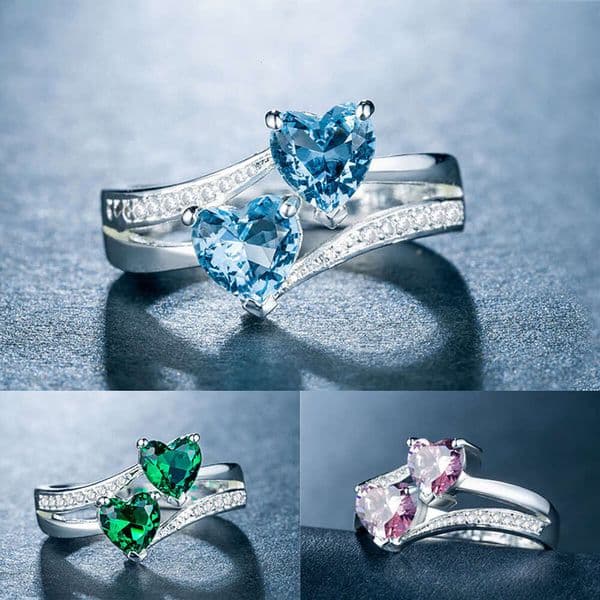 Hot-selling Creative Design Double Heart Shape Inlaid Zircon Ring Fashion Jewelry