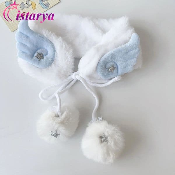 Harajuku Lolita Star Angel Wings Plush Faux Fur Scarf Women Winter Warm LaceUp Neck Wrap Japaness Kawaii Y2K Streetwear Scarves 251011