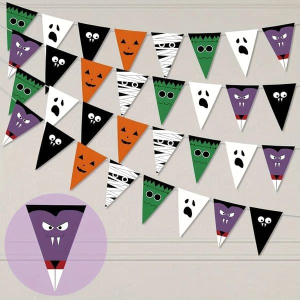 Happy Halloween Pennant Banner Colorful Happy Halloween Hanging Banner Pumpkin Ghost Haunted House Party Decor for Wall Mantel F 251010