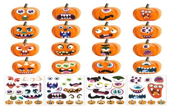 Halloween mask stickers 24x28cm party make a face Pumpkin decorations Sticker Home Decor Kids Decals DIY Halloween Decoration5202449
