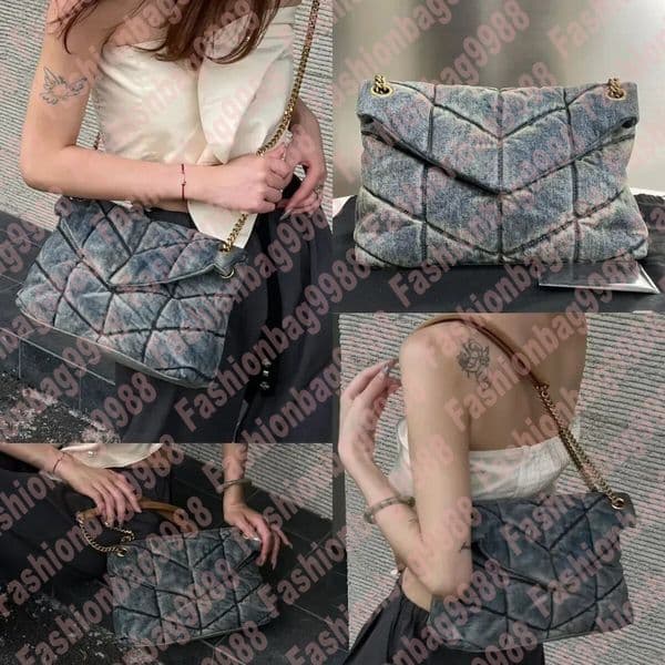Designer denim bag chains cowboy shoulder bags 10A mirror quality black canvas crossbody luxury handbags bag thread flap lady handbag designer purses bag for women