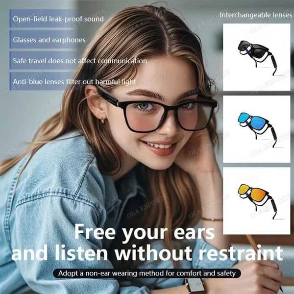 Hot New Smart Glasses For Men 2 in 1 UV Protection Portable Polarized Antiblue light Black Frame White Lenses Music Sunglasses X251011