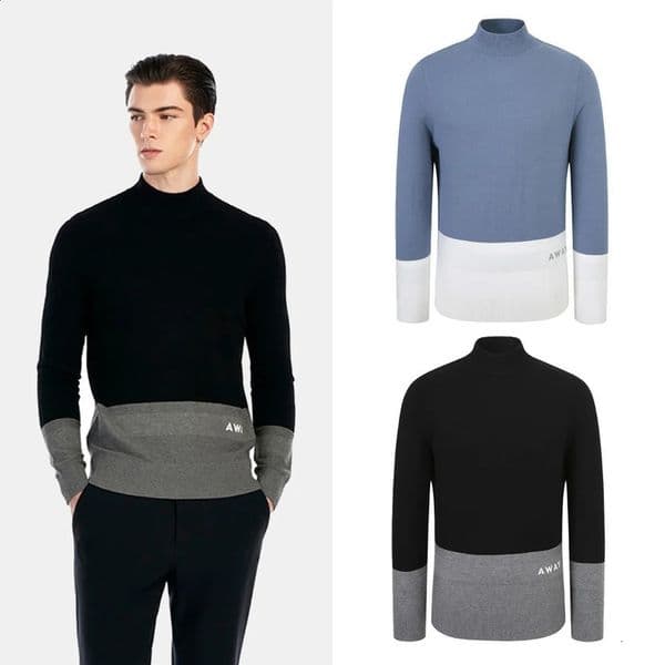 High elasticity! Mens sportswear! Golf classic trend knitted sweater! y half turtle neck autumn sports 240821
