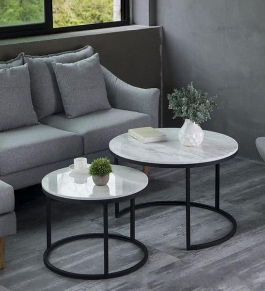 Italian Luxury Popular Modern 100% Marble Round Coffee Tables Desk for Living Room 2 in 1 Simple Combination Iron Table8869547