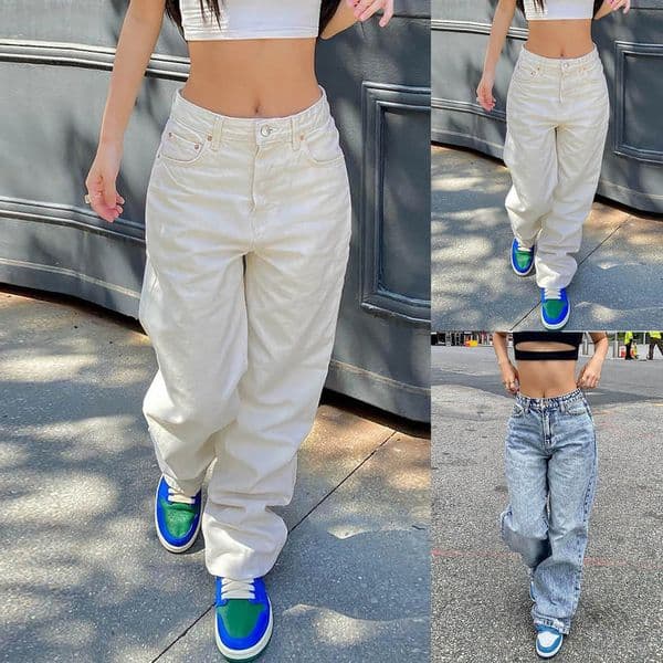 Low Rise Jeans Womens Autumn Fashion Straight Leg Pants Denim Trousers Blue Vintage Mom Loose Waist Jean 240307