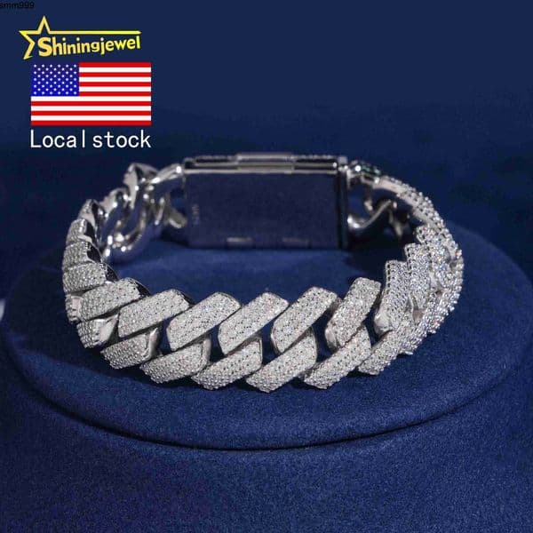 moissanite chain US Warehouse Local Stock Pass Diamond Tester 15mm 3rows Cuban Bracelet S925 Gold Plated VVS Moissanite Cuban Link Bracelet