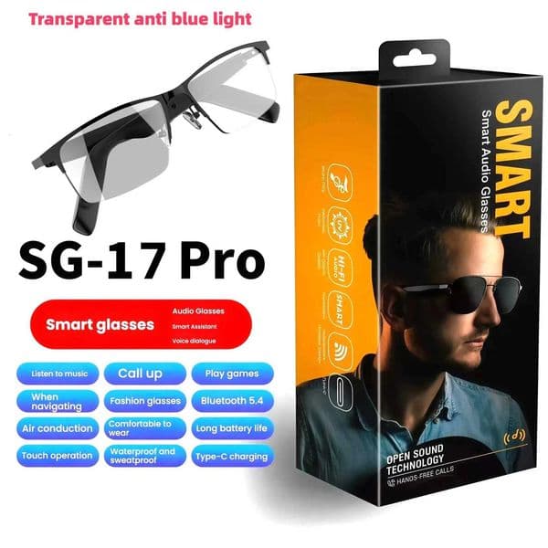 SG17 Smart Audio Glasses Transparent Anti Blue Light Bluetooth Eearbud Sunglasses With Mic Music Call Support For IOS Android X251011