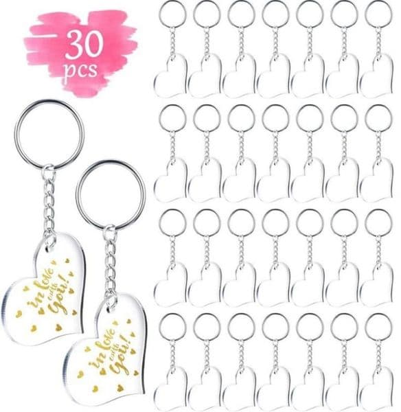 Acrylic Keychain Blank Heart Shaped Monogrammed Clear Discs Circles With Metal Split Key Chain Keyrings DIY Valentine039s Day G1281408