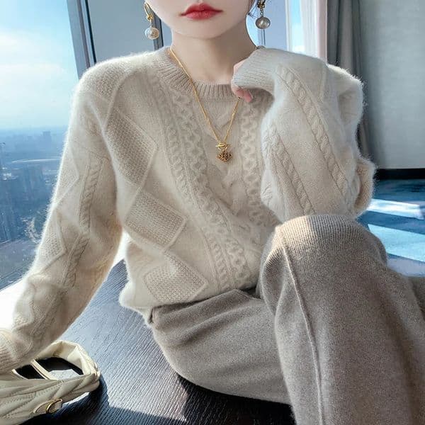 Addonee Women Cashmere Sweater 100% Merino Wool Pullover ONeck Twist Flower Knitwear Autumn Winter Quality Soft Warm Jumper Top 241021