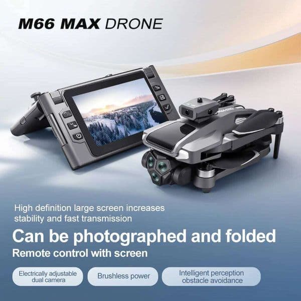 New M66 Max 4K Dual Camera Drone With Foldable Screen 10Km Flight Range GPS Auto Return Brushless Motor RC Quadcopter