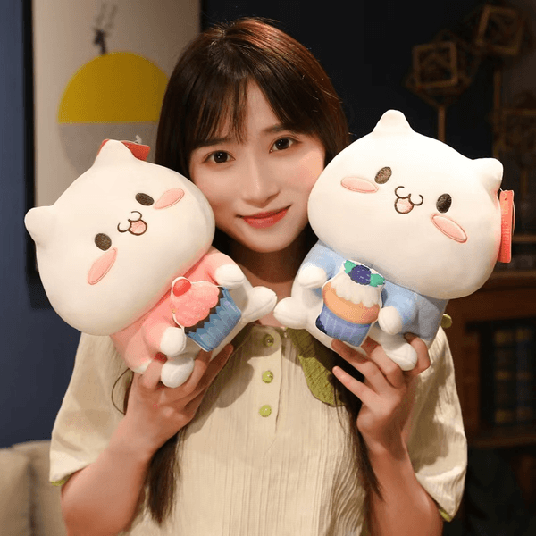 Cute Cartoon White Dumpling Cake Cup Cat Comfort Plush Toy Doll Gift