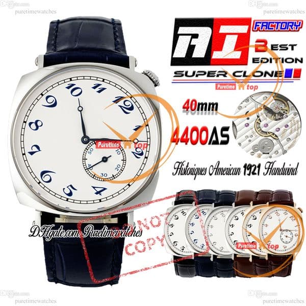 American 1921 8203500 4400AS Handwinding Mechanical Mens Watch AIF 40mm Steel Case White Dial Blue Leather Strap Puretimewatches CHS Reloj Hombre 6 Styles