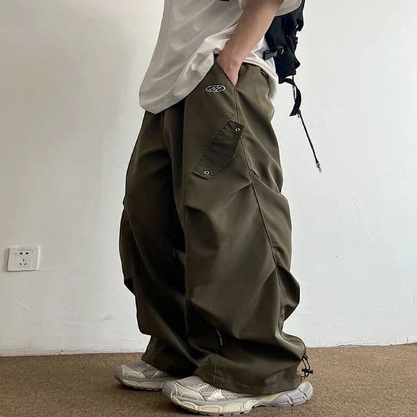 Techwear Parachute Cargo Pants Men Hip Hop Wide Leg Trousers Male Quick Drying Streetwear Loose Oversize Korean 250313