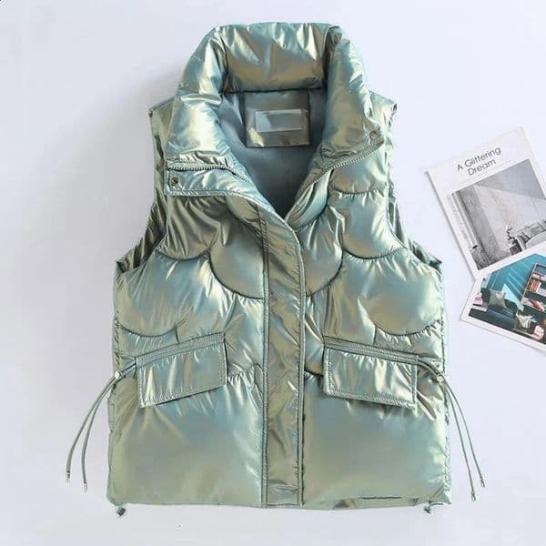 Womens inflatable vest winter sleeveless stand up collar down jacket outerwear bedding warm thick fashion 240918