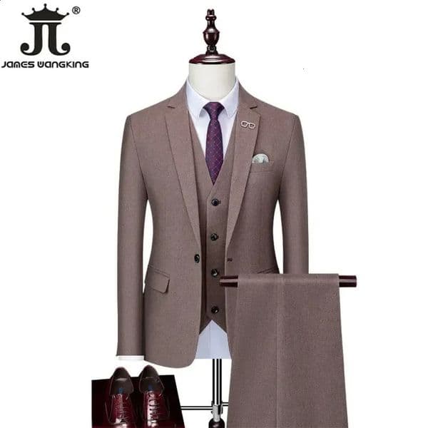 Jacket vest and pants boutique fashion solid color mens casual formal office business suit groom wedding party set 240824