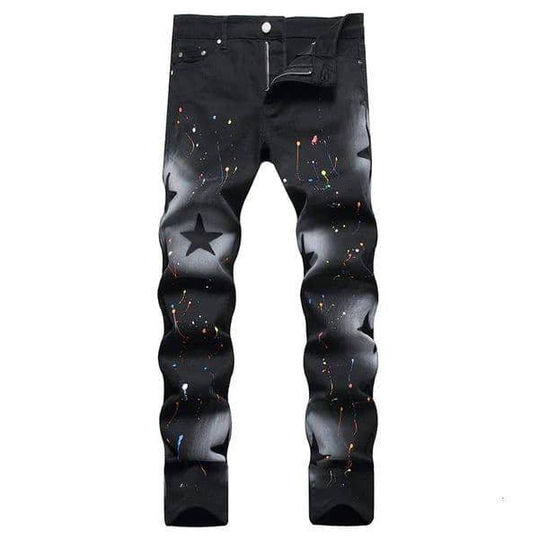 Autumn Mens Fashion Black Jeans Spray Painting Slim Straight Jeans High Quality Jean Homme Male Denim Pants 251010