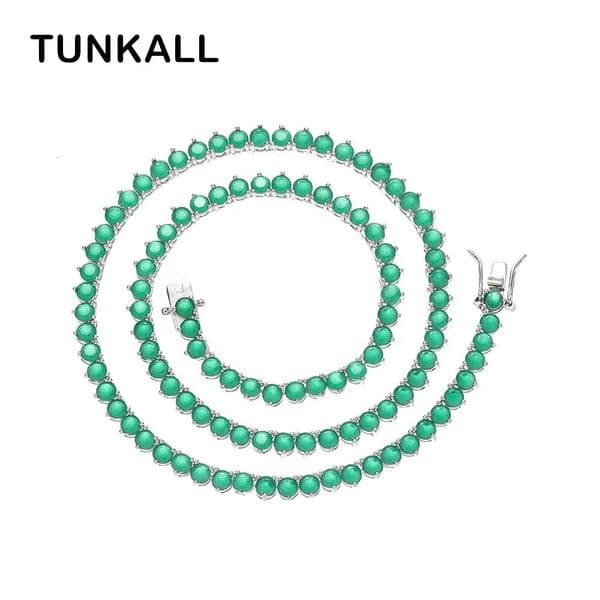 4MM Women Brass Green Stone Tennis Chain Necklace Fashion Jewelry BC172 251010