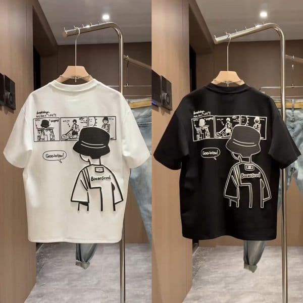 Summer Fashion Cartoon Embroidery Round Neck Short Sleeve Men's Stylish Casual Versatile Designer Shirt Trendy 3D Designer Hoodie Foam Half Sleeve T-shirt