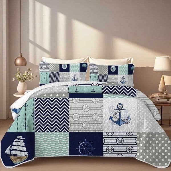 23Piece Navigation Printed Quilt Set Cal King Durable Breathable and Unique Summer Bedding Set 1 Quilt 12 case H251011