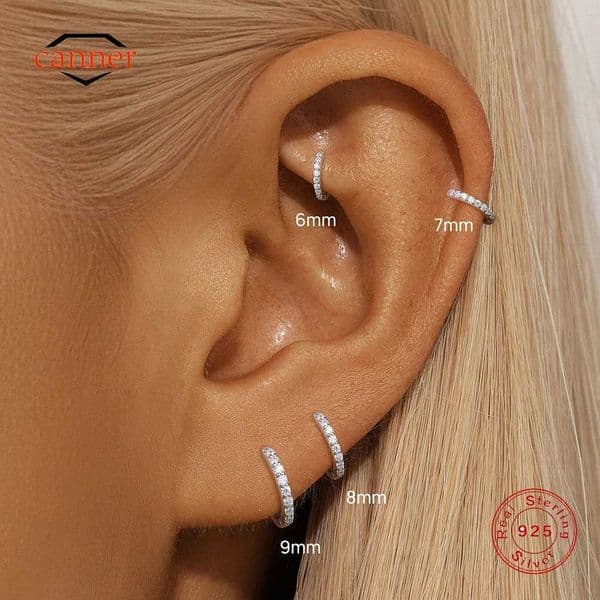 CANNER 1PC 6789mm Moissanite 925 Sterling Silver Hoop Earrings Wen Round Circle Piercing Earings Personali Fine Jewelry X251011