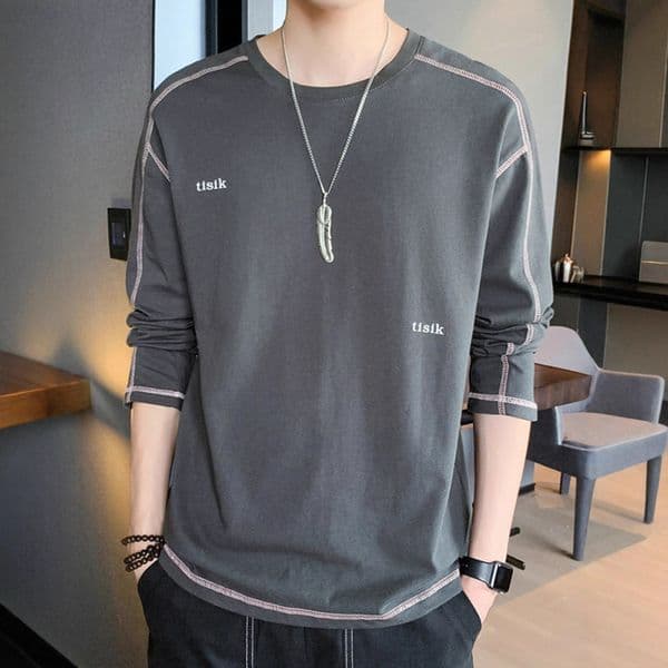 Men's Long Designer Shirt Sleeve T-shirt Pure Cotton Spring Autumn New Base Shirt Trendy Loose Versatile Crew Neck Designer Hoodie Sweatshirt Casual Top