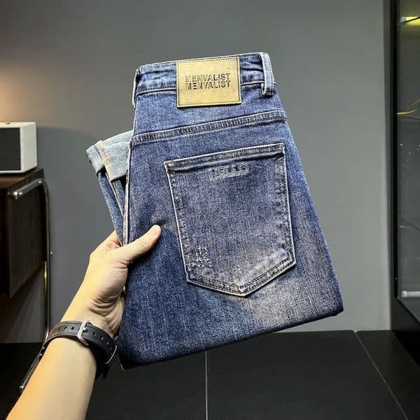 Jeans mens ripped trendy autumn retro highend denim casual Stretch Slim Fit Ankle tight trousers 240809