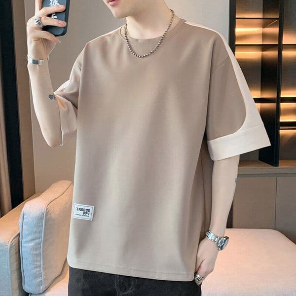Short Sleeve T-shirt For Men Summer Thin Trendy Loose Color Designer Hoodie Block Designer Shirt Versatile Plus Size Half Sleeve Clothing For Summer Men's Wear