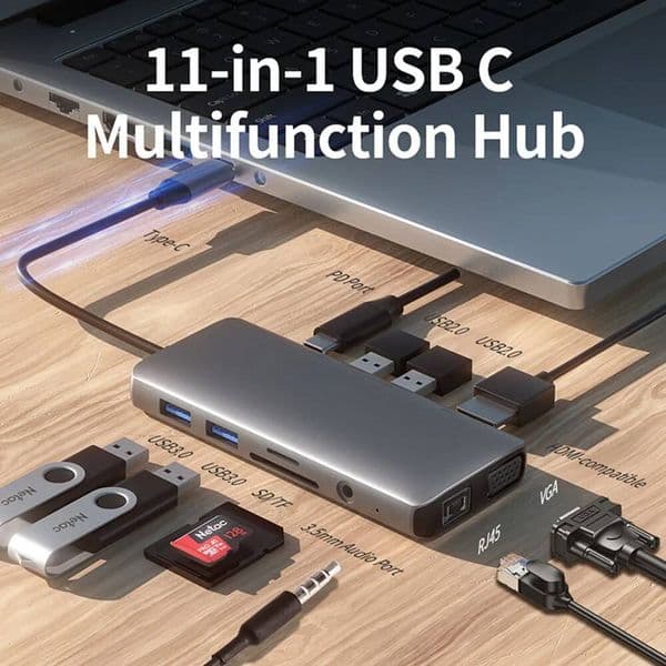 Netac 11 in 1 USB C Hub Type C To HDMI Adapter with RJ45 SD TF Card Reader VGA PD Fast Charge for MacBook M1 M2 Xiaomi13